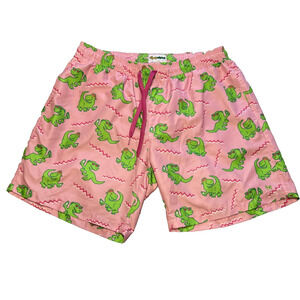 Tipsy Elves Men’s Swim Trunks XXL Pink Dinosaur Print Board Shorts Funny Retro